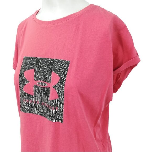 Under Armour Loose Fit Cropped Graphic T-Shirt Size S Cuffed Short Sleeve Coral - Picture 6 of 11